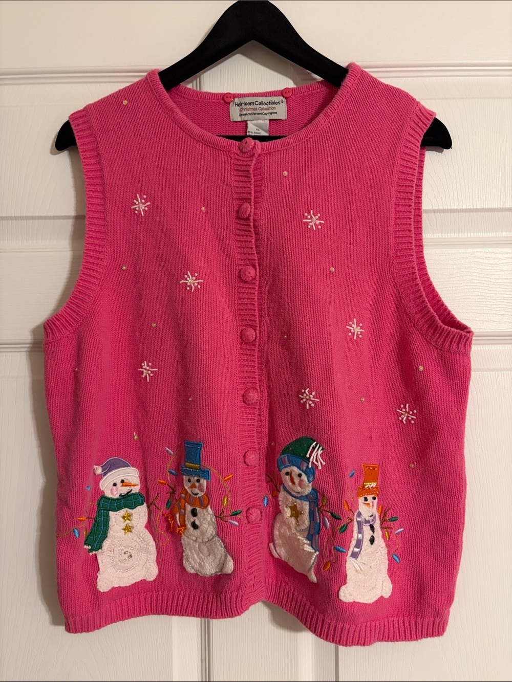 Vintage Heirloom Collectibles Christmas Snowman Sweater Vest Pink Women XL